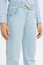 Load image into Gallery viewer, بنطلون جينز بخصر مطاطي باللون الأزرق للأولاد الصغار