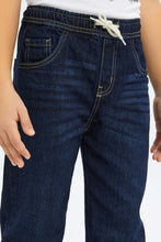 Load image into Gallery viewer, بنطلون جينز بخصر مطاطي باللون الكحلي للأولاد الصغار