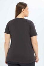 Load image into Gallery viewer, تيشيرت رمادي بطبعة للنساء