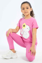 Load image into Gallery viewer, تيشيرت بطبعة أرنب باللون الوردي للبنات الصغار