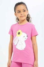 Load image into Gallery viewer, تيشيرت بطبعة أرنب باللون الوردي للبنات الصغار