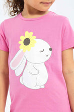 Load image into Gallery viewer, تيشيرت بطبعة أرنب باللون الوردي للبنات الصغار