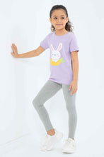 Load image into Gallery viewer, تيشيرت باللون الليلك مطبوع للبنات الصغار