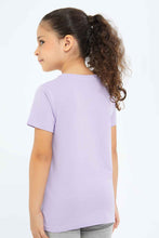 Load image into Gallery viewer, تيشيرت باللون الليلك مطبوع للبنات الصغار