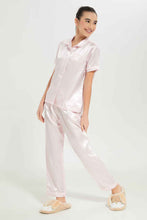 Load image into Gallery viewer, طقم بيجامة باللون الوردي للبنات الكبار (قطعتين)