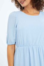 Load image into Gallery viewer, فستان مكشكش باللون الأزرق للنساء