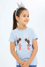 Load image into Gallery viewer, تيشيرت باللون الأزرق بطبعة للبنات الصغار