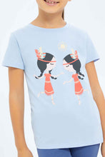 Load image into Gallery viewer, تيشيرت باللون الأزرق بطبعة للبنات الصغار