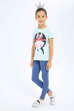 Load image into Gallery viewer, تيشيرت بطبعة باللون النعناعي للبنات الصغار