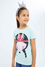 Load image into Gallery viewer, تيشيرت بطبعة باللون النعناعي للبنات الصغار