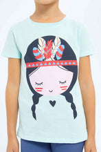 Load image into Gallery viewer, تيشيرت بطبعة باللون النعناعي للبنات الصغار