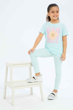 Load image into Gallery viewer, ليجنجز مزين باللون النعناعي للبنات الصغار