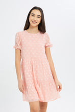Load image into Gallery viewer, فستان بأكمام قصيرة باللون الوردي للبنات الكبار