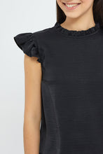 Load image into Gallery viewer, بلوزة بأكمام مكشكشة باللون الأسود للبنات الكبار