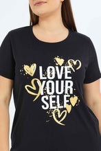 Load image into Gallery viewer, تيشيرت أسود بطبعة للنساء