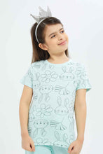 Load image into Gallery viewer, تي شيرت مطبوع بلون النعناع للبنات