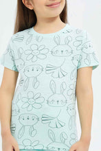 Load image into Gallery viewer, تي شيرت مطبوع بلون النعناع للبنات