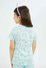 Load image into Gallery viewer, تي شيرت مطبوع بلون النعناع للبنات