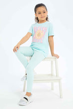 Load image into Gallery viewer, تيشيرت نعناعي مطبوع للبنات الصغار