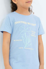 Load image into Gallery viewer, تيشيرت أزرق بطبعة للبنات الصغار