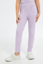 Load image into Gallery viewer, ليغنغز باللون الليلك مضلع للبنات الصغار