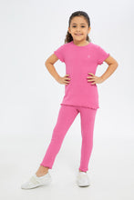 Load image into Gallery viewer, ليغنغز باللون الوردي مضلع للبنات الصغار