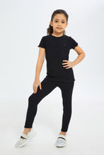 Load image into Gallery viewer, ليغنغز باللون الأسود مضلع للبنات الصغار