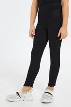 Load image into Gallery viewer, ليغنغز باللون الأسود مضلع للبنات الصغار