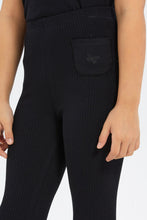 Load image into Gallery viewer, ليغنغز باللون الأسود مضلع للبنات الصغار