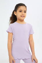 Load image into Gallery viewer, تيشيرت باللون البنفسجي للبنات الصغار