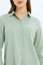 Load image into Gallery viewer, قميص كتان سادة باللون الأخضر للنساء