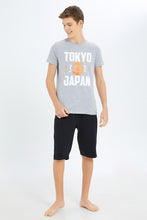 Load image into Gallery viewer, طقم بيجامة باللوني الأسود و الرمادي للأولاد الكبار (قطعتين)