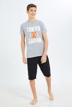 Load image into Gallery viewer, طقم بيجامة باللوني الأسود و الرمادي للأولاد الكبار (قطعتين)