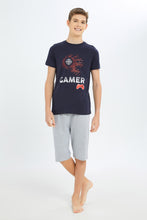 Load image into Gallery viewer, طقم بيجامة باللوني الكحلي و الرمادي للـولاد الكبار (قطعتين)