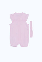 Load image into Gallery viewer, طقم رومبير وطوق رأس باللون الوردي لحديثي الولادة (قطعتين)