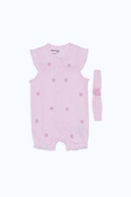 Load image into Gallery viewer, طقم رومبير وطوق رأس باللون الوردي لحديثي الولادة (قطعتين)