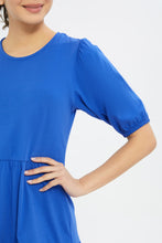 Load image into Gallery viewer, فستان سادة بطبقات باللون الأزرق للنساء