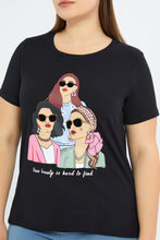 Load image into Gallery viewer, تيشيرت مطبوع باللون الأسود للنساء الكيرفي