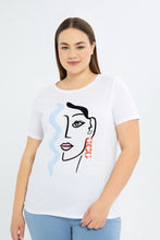 Load image into Gallery viewer, تيشيرت مطبوع باللون الأبيض للنساء الكيرفي