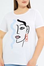 Load image into Gallery viewer, تيشيرت مطبوع باللون الأبيض للنساء الكيرفي