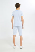 Load image into Gallery viewer, طقم كاجوال مخطط باللون الأزرق للأولاد الكبار (قطعتين)