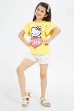 Load image into Gallery viewer, تي شيرت باللون الأصفر مع طبعة هالو كيتي للبنات