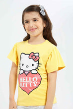 Load image into Gallery viewer, تي شيرت باللون الأصفر مع طبعة هالو كيتي للبنات