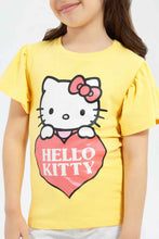 Load image into Gallery viewer, تي شيرت باللون الأصفر مع طبعة هالو كيتي للبنات