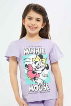 Load image into Gallery viewer, تي شيرت باللون الليلكي مع طبعة ميني ماوس للبنات