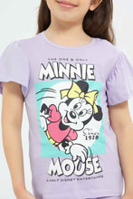 Load image into Gallery viewer, تي شيرت باللون الليلكي مع طبعة ميني ماوس للبنات