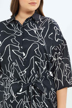 Load image into Gallery viewer, تونك باللون الأسود بحزام للنساء