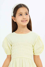 Load image into Gallery viewer, فستان بأكمام منفوخة باللون الأصفر للبنات