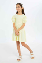 Load image into Gallery viewer, فستان بأكمام منفوخة باللون الأصفر للبنات