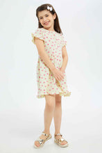 Load image into Gallery viewer, فستان مكشكش باللون الأصفر للبنات